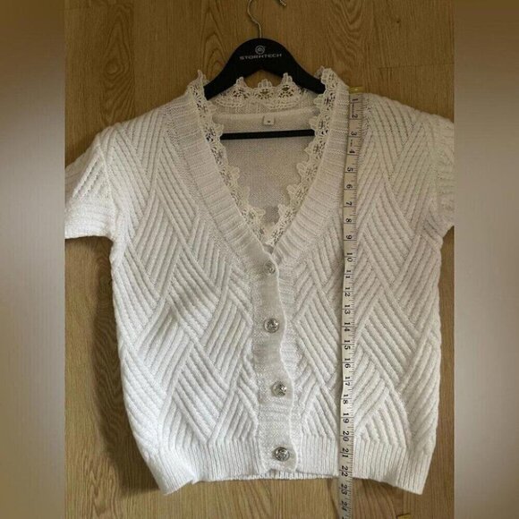 Coquette Knit Cardigan Lace Trim & Crest Buttons Fairycore Sweater - Picture 10 of 12